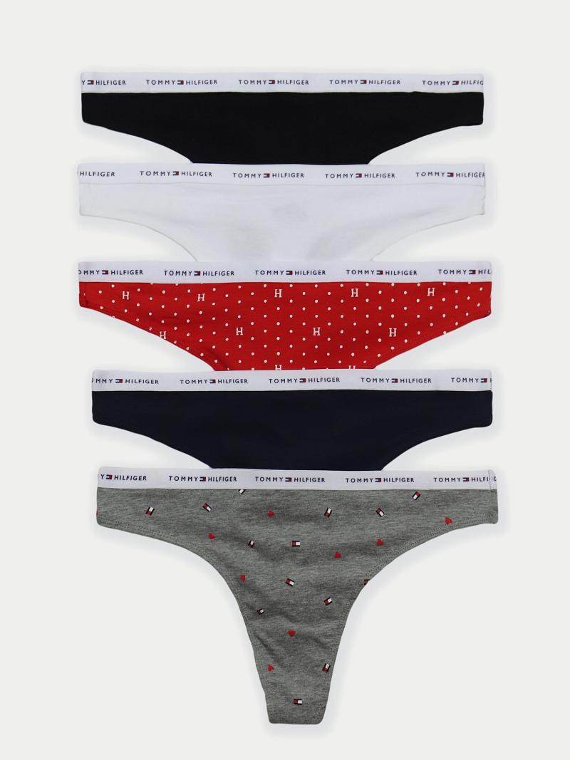 Női Tommy Hilfiger Logo Mix 5PK Thongs Sötétkék Szürke | HU 568JPQ